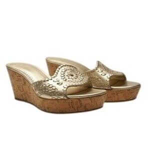 Jack Rogers Leather Barcelona Capri Navajo Wedge Sandals 10 Gold Metallic